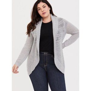 TORRID Grey Pointelle Knit Shawl Collar Open-Front Cardigan Sweater sz 2X